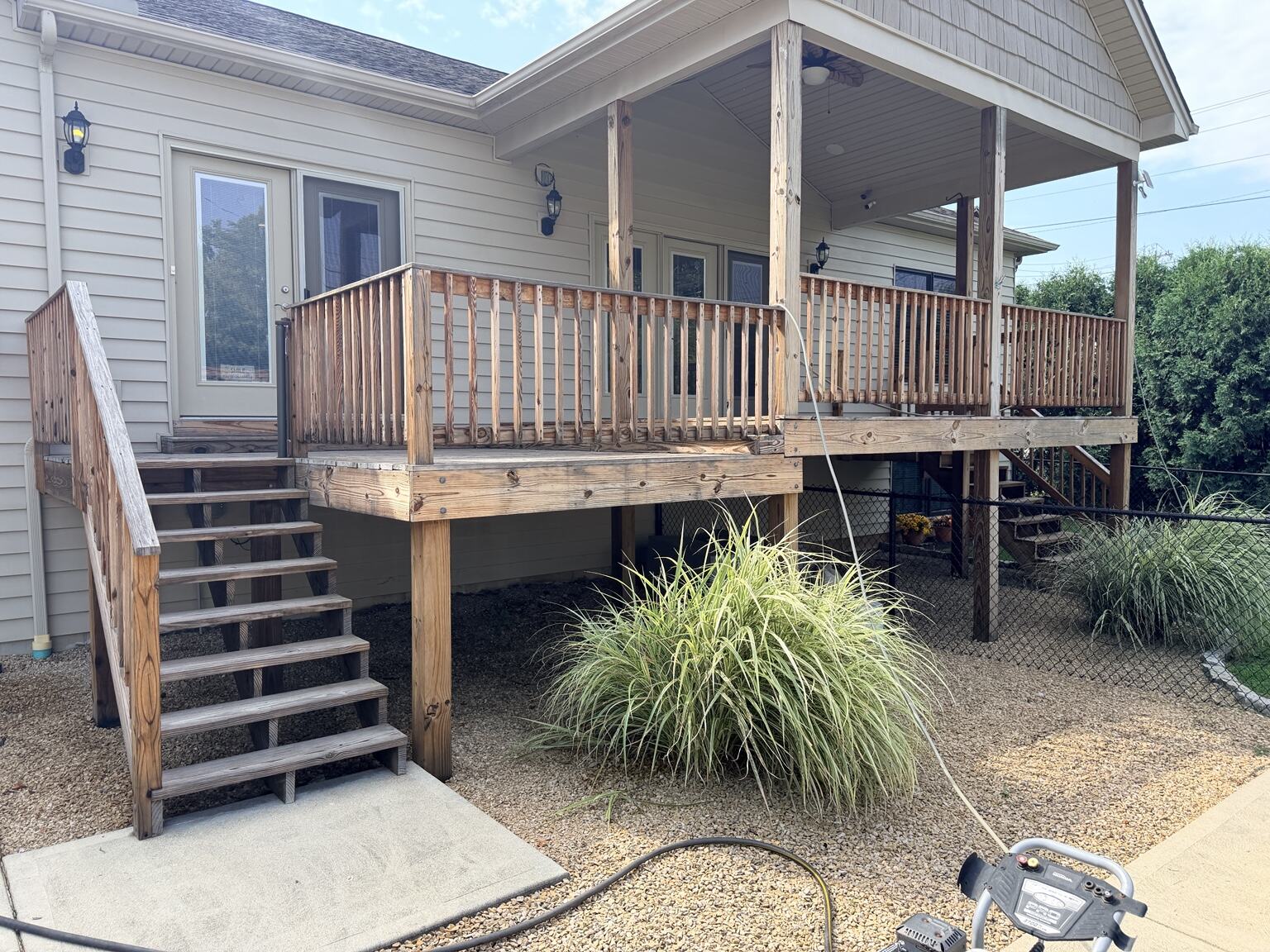 Covered deck exterior before deck staining